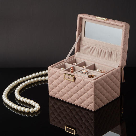 【6F】多样屋首饰盒收纳饰品盒珠宝盒婚庆新娘生日礼物多层带锁扣小香风 大号加迷你 商品图3