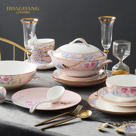 华光国瓷碗碟套装家用骨瓷餐具套装组合轻奢中式结婚送礼富贵牡丹
