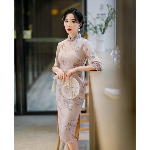 上海旗袍厂ZAYS-82223秋冬年轻款改良中长旗袍日常修身时尚少女立领连衣裙旗袍 商品图2