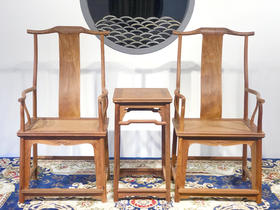 红桥红  家具严选  缅甸花梨（大果紫檀）  【上博官帽椅三件套】