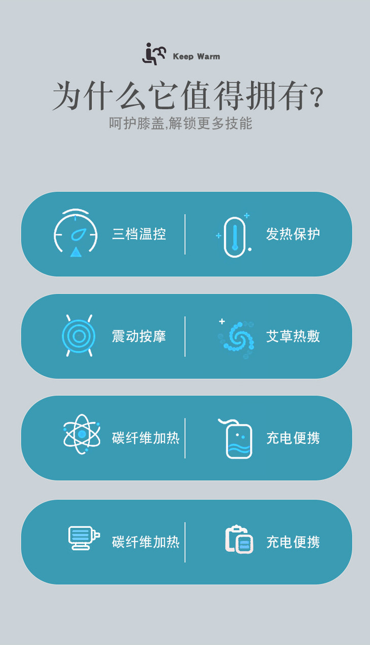 帮手描述图：发热按摩护膝热敷震动老寒腿关节痛保暖护膝远红外加