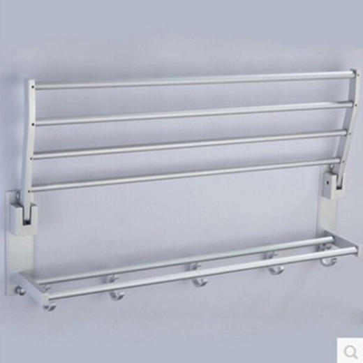 【毛巾架】*5005太空铝毛巾架浴巾架 双层带杆折叠活动带钩卫生间置物架挂件 商品图1