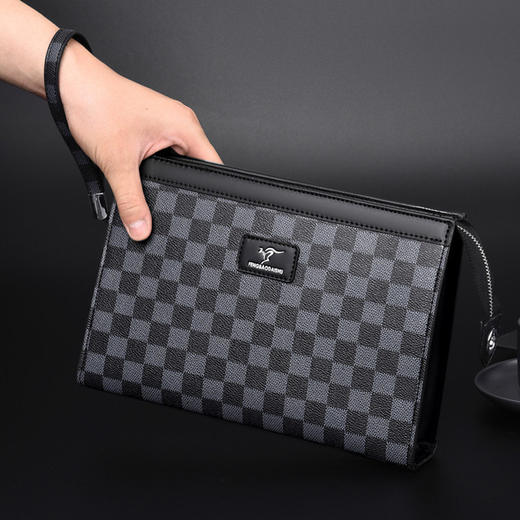 【服饰鞋包】棋盘格子纹手拿包男士手包大容量商务男网红夹包 商品图3