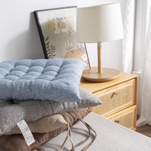 【棉麻绑带坐垫】无印坐垫良品椅子垫子简约纯色加厚椅垫办公室榻榻米垫子日式绑带 商品图3