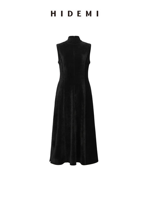 HIDEMI黑色小立领设计感立裁绒面背心长裙 商品图8