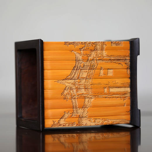 水墨徽州°紫光檀镶碳化竹笔筒 商品图4