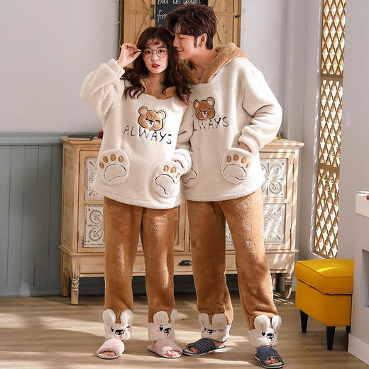 情侣睡衣女生秋冬季珊瑚绒冬天加厚加绒保暖法兰绒家居服男士套装圣诞礼物 商品图2