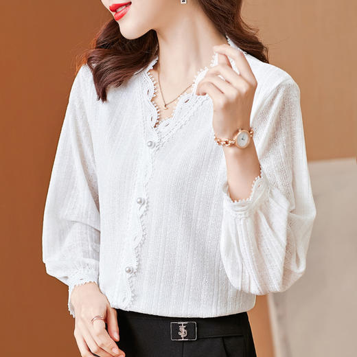 MZ  116202翻领花边蕾丝拼接衬衣遮肉显瘦 商品图3