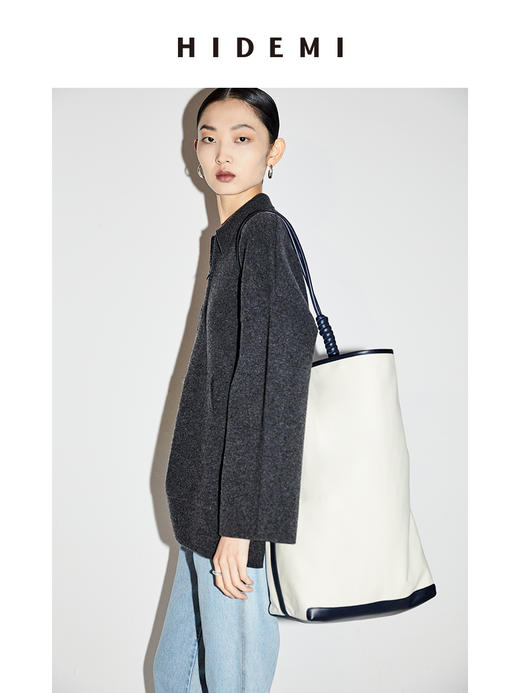 HIDEMI 美利奴羊毛系列POLO拉链式中厚款上衣 白色/灰色 商品图10