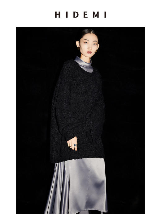 HIDEMI 圈圈羊驼毛粗针宽松毛衣 黑色/自然驼 商品图6
