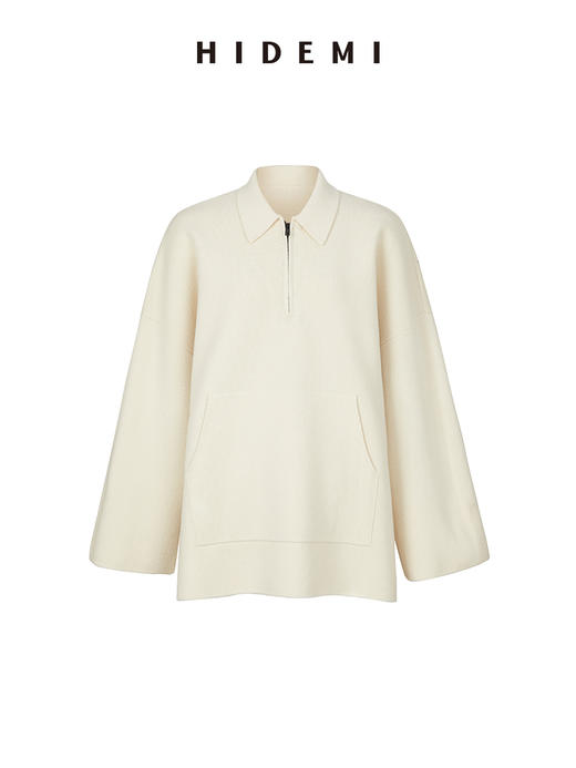 HIDEMI 美利奴羊毛系列POLO拉链式中厚款上衣 白色/灰色 商品图13