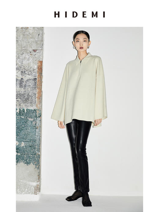 HIDEMI 美利奴羊毛系列POLO拉链式中厚款上衣 白色/灰色 商品图7