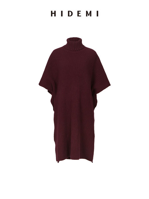 HIDEMI 美利奴羊毛系列酒红色加厚针织廓形斗篷 商品图7