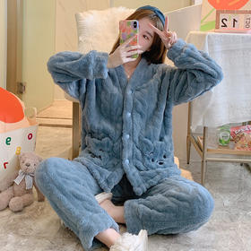新款开衫睡衣女长毛绒直播学生秋冬季保暖睡衣女学生家居服套