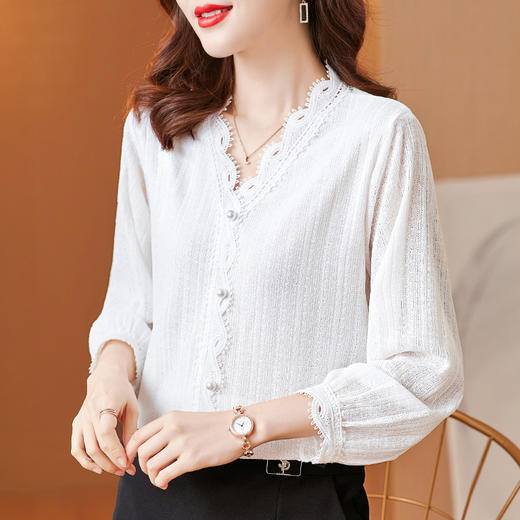 MZ  116202翻领花边蕾丝拼接衬衣遮肉显瘦 商品图1