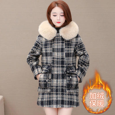 WE- JLNH-YNMA052 格子加绒毛呢外套女中长款2021秋装新款修身收腰气质优雅时尚大衣 商品图2