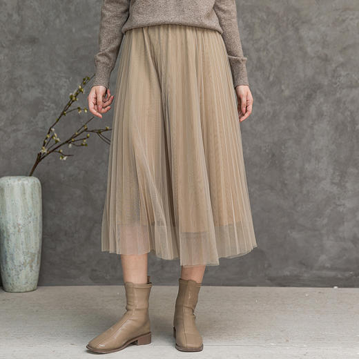 Famecoco范可儿优雅纱裙半身裙秋冬时尚百褶裙F218HA011 商品图2