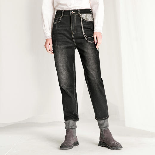 Famecoco范可儿白色牛仔裤直筒裤高街ins潮F218GA019 商品图3