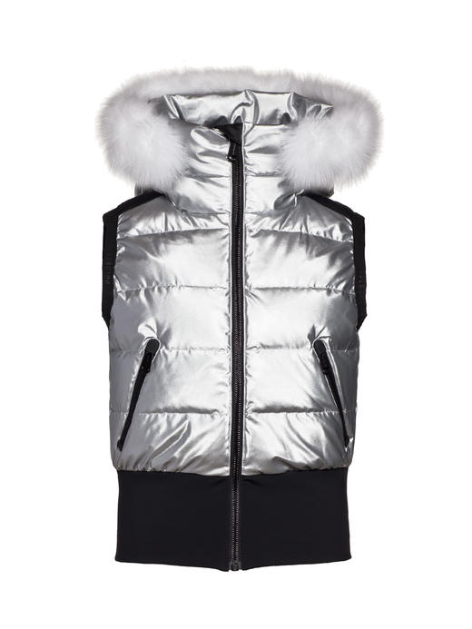 Goldbergh - Shine Bodywarmer Real Fur - Silver - 女装 - 背心 - 银色 商品图1