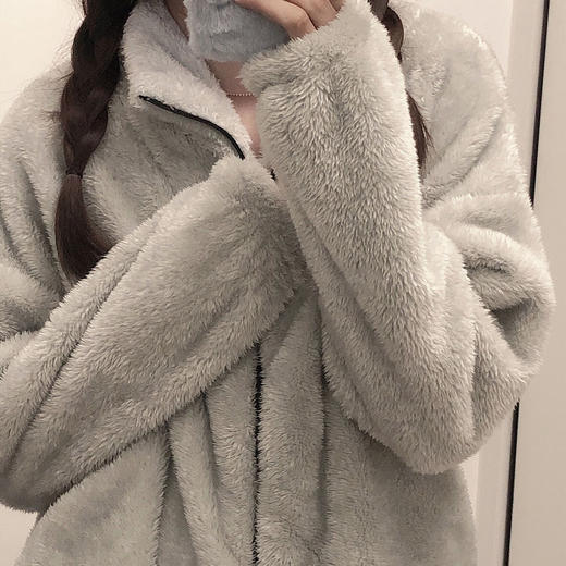 新款珊瑚绒情侣睡衣男女秋冬加厚保暖黑色法兰绒毛绒家居服两件套 商品图0