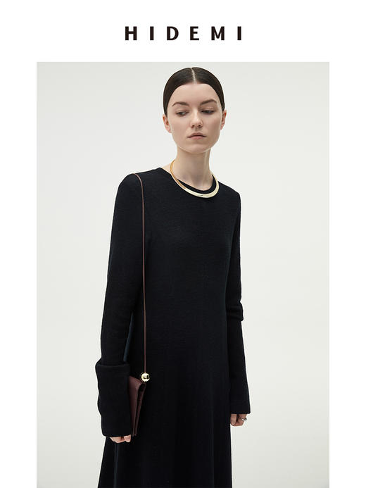 HIDEMI 黑色显瘦纱圈羊毛针织连衣裙 商品图3