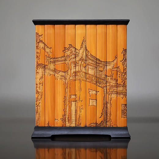 水墨徽州°紫光檀镶碳化竹笔筒 商品图2