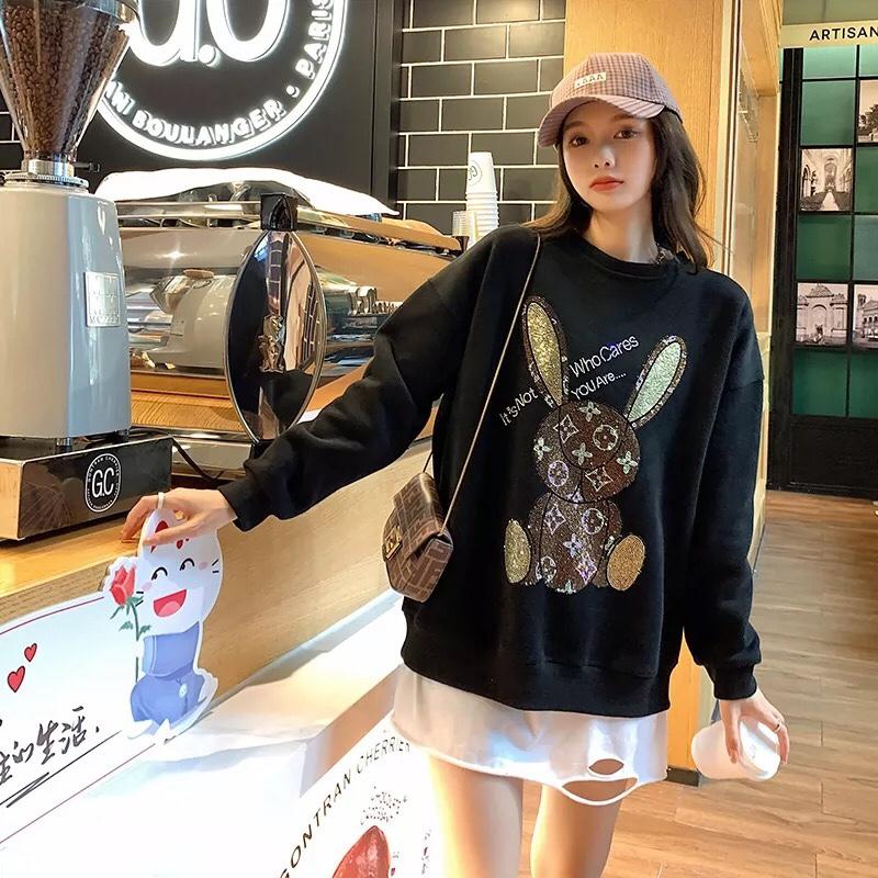 点此购买 lv女款烫钻兔子圆领毛圈卫衣 sy198344