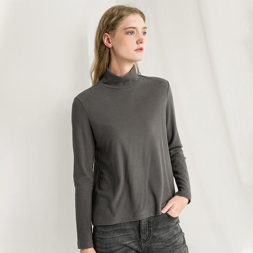 Famecoco范可儿长袖T恤秋冬季半高领修身打底衫F218BB003 商品图1