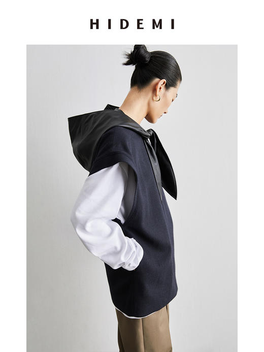 HIDEMI 简约设计感羊毛马甲/分体环保皮连帽 商品图6