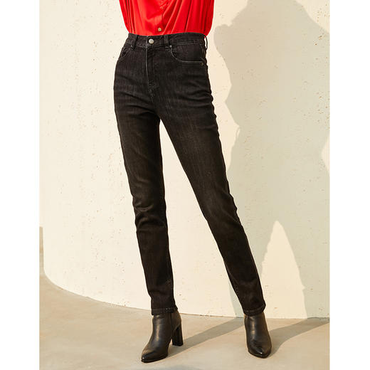 EITIE爱特爱冬季新款时尚简约百搭显瘦黑色修身铅笔裤牛仔裤D2105811 商品图1