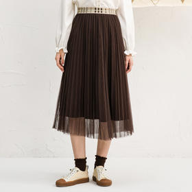 Famecoco范可儿优雅纱裙半身裙秋冬时尚百褶裙F218HA011