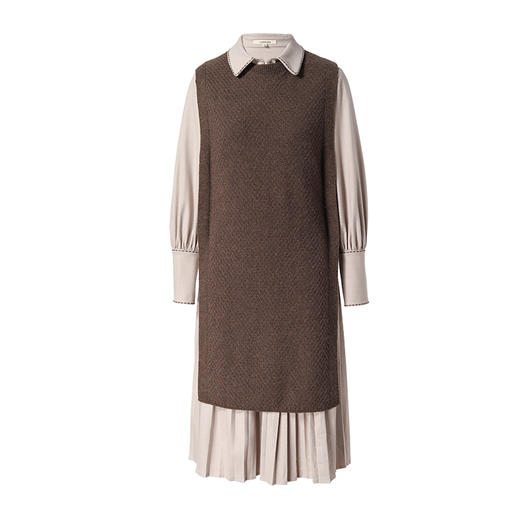 famecoco范可儿小香风连衣裙冬套装衬衫裙长款造型马甲两件套F218EA011 商品图6