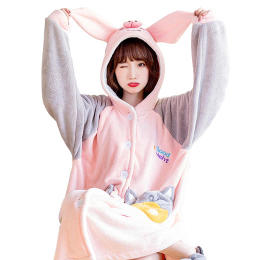 睡袍女秋冬长款珊瑚绒加绒加厚情侣浴袍法兰绒男士睡衣冬季家居服 商品图4