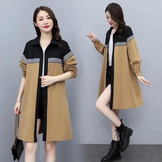 XYFS6203 早秋新款韩版拼接宽松休闲气质中长款女风衣外套 商品图2