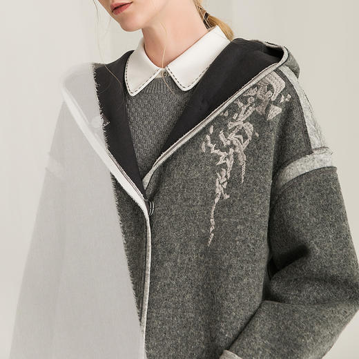 Famecoco范可儿毛呢大衣秋冬款连帽长款外套F218AC001 商品图4