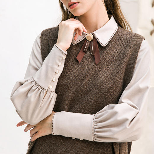 famecoco范可儿小香风连衣裙冬套装衬衫裙长款造型马甲两件套F218EA011 商品图1