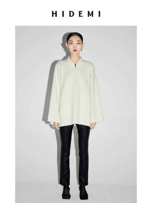 HIDEMI 美利奴羊毛系列POLO拉链式中厚款上衣 白色/灰色 商品图6