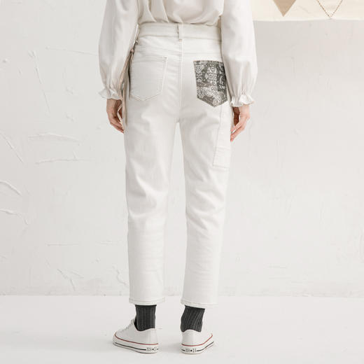 Famecoco范可儿白色牛仔裤直筒裤高街ins潮F218GA019 商品图1