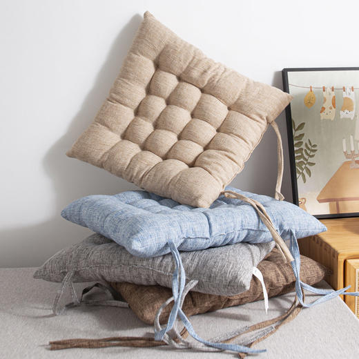 【棉麻绑带坐垫】无印坐垫良品椅子垫子简约纯色加厚椅垫办公室榻榻米垫子日式绑带 商品图0