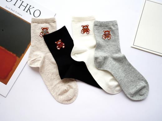 小熊提花女袜精梳棉抗菌舒适中筒秋33786 商品图3