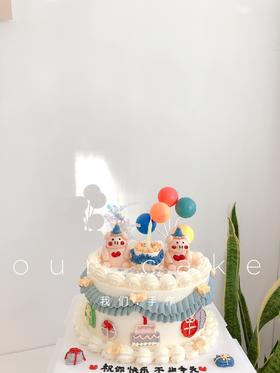 两只小猪猪立体小动物复古蛋糕-低糖处理无添加