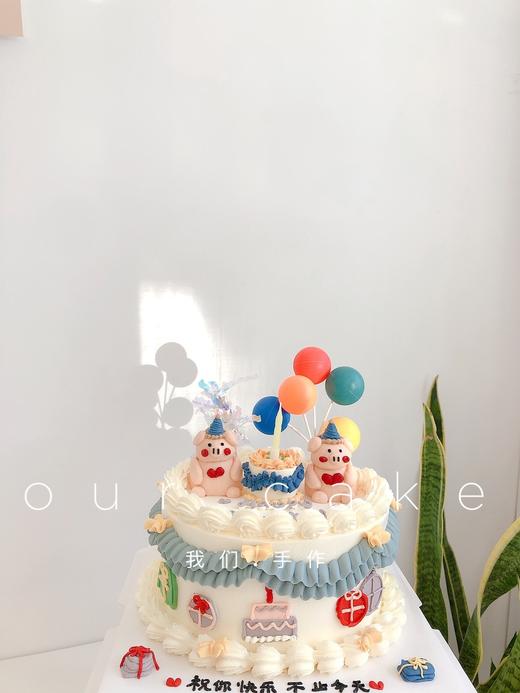 两只小猪猪立体小动物复古蛋糕-低糖处理无添加 商品图0