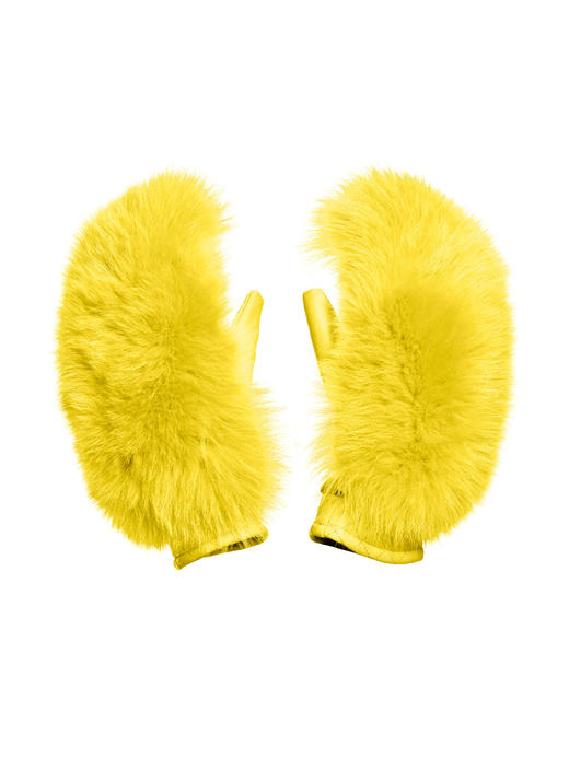 Goldbergh - HANDO mittens real coyote + real fox fur - neon yellow - 戈德堡 - 手套 - 黄色 商品图0