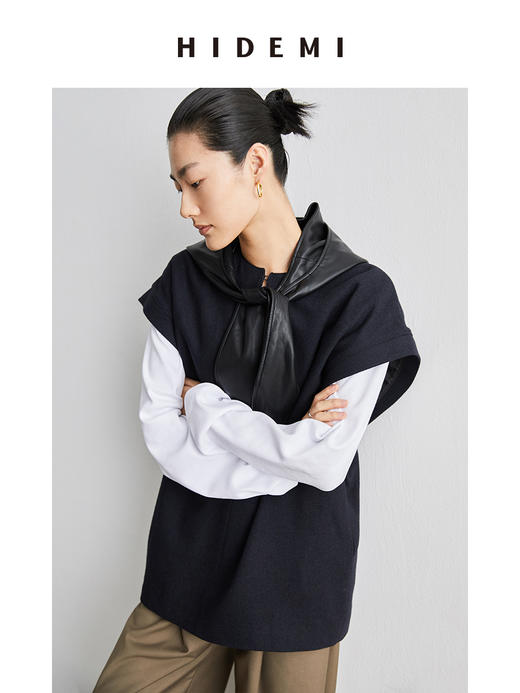 HIDEMI 简约设计感羊毛马甲/分体环保皮连帽 商品图8