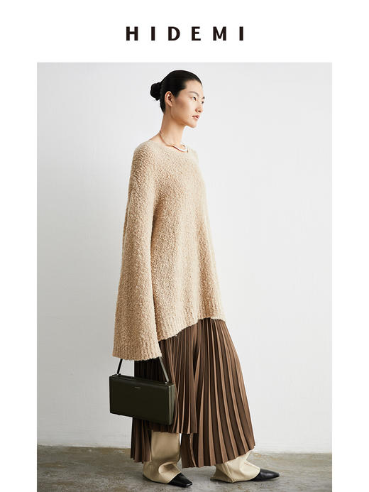 HIDEMI 圈圈羊驼毛粗针宽松毛衣 黑色/自然驼 商品图9