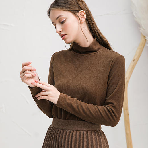 Famecoco范可儿长袖T恤秋冬季半高领修身打底衫F218BB003 商品图4