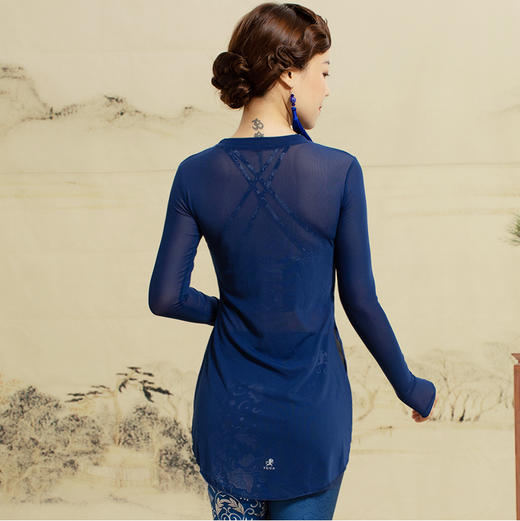 壁虎瑜伽【2110SY069-黑色】高弹网纱长袖罩衫（无胸垫） 商品图3