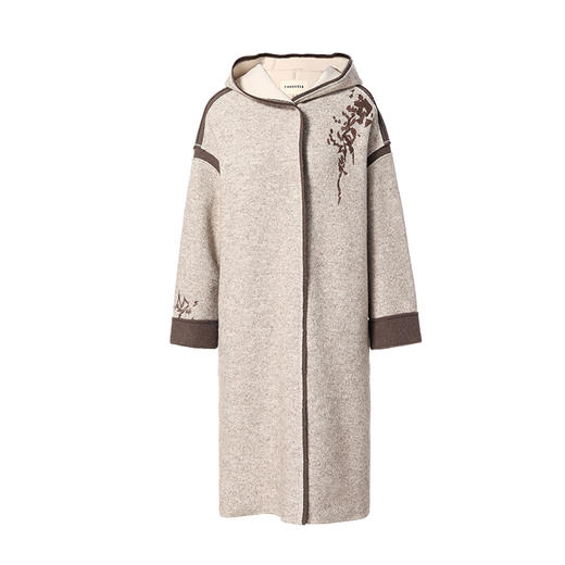 Famecoco范可儿毛呢大衣秋冬款连帽长款外套F218AC001 商品图6