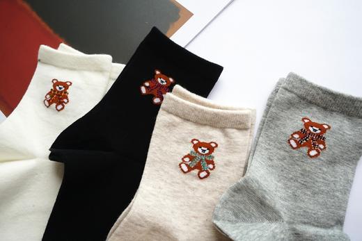 小熊提花女袜精梳棉抗菌舒适中筒秋33786 商品图4