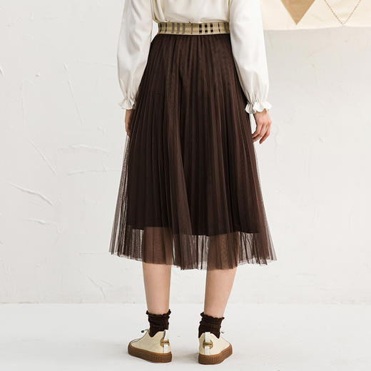 Famecoco范可儿优雅纱裙半身裙秋冬时尚百褶裙F218HA011 商品图1